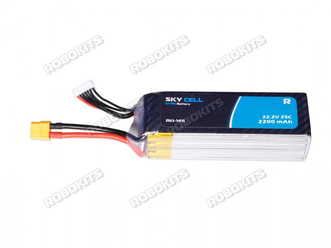 Skycell 22.2V 6S 2200mah 25C (Lipo) Lithium Polymer Rechargeable Battery - Click Image to Close