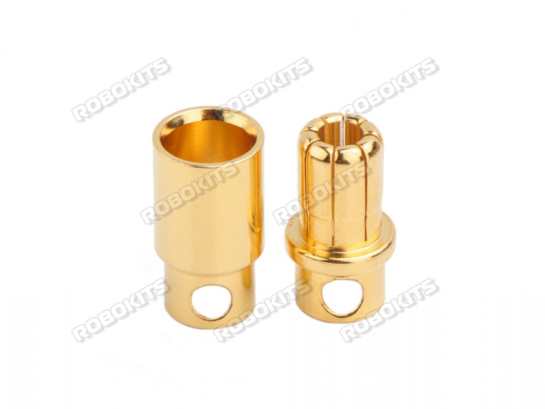 8MM Gold Plated Bullet Connector Male / Female Pair - Click Image to Close