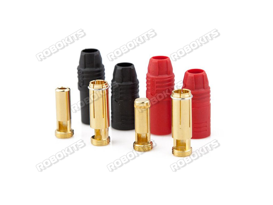 Amass AS150 Anti Spark Self Insulating Gold Plated Bullet Connector Pair Red + Black Original - Click Image to Close