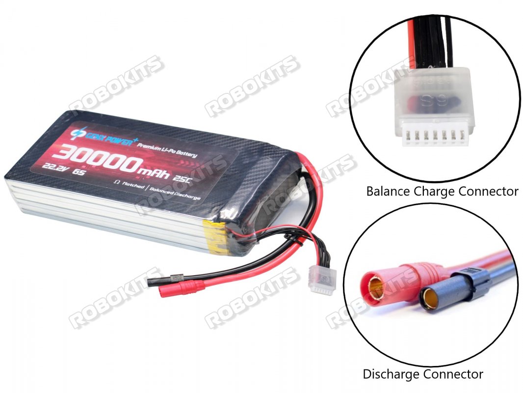 GenX 22.2V 6S 30000mAh 25C / 50C Premium Lipo Battery with AS150+XT150  Connector GenX 22.2V 6S 30000mAh 25C / 50C Premium Lipo Battery with  AS150+XT150 Connector [RKI-4970] - ₹52,350.00 : Robokits India,