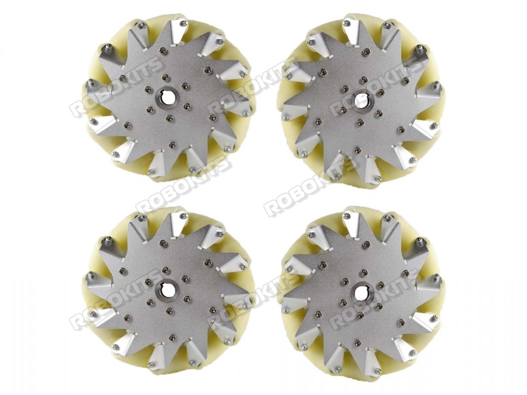 203MM MECANUM WHEEL SET (2X LEFT, 2X RIGHT) - Bearing Rollers - Click Image to Close
