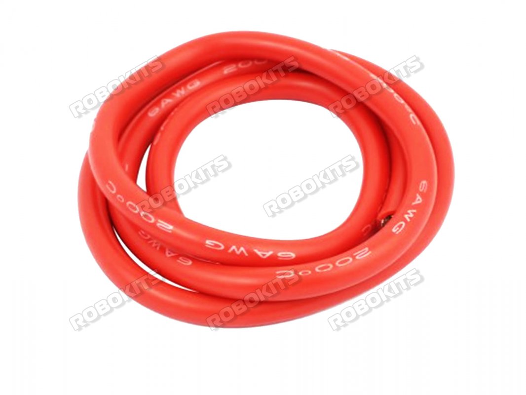 Silicone Wire High Temperature Corrosion Resistant 3KV UL 3239 Grade 6AWG (1 meter Red)