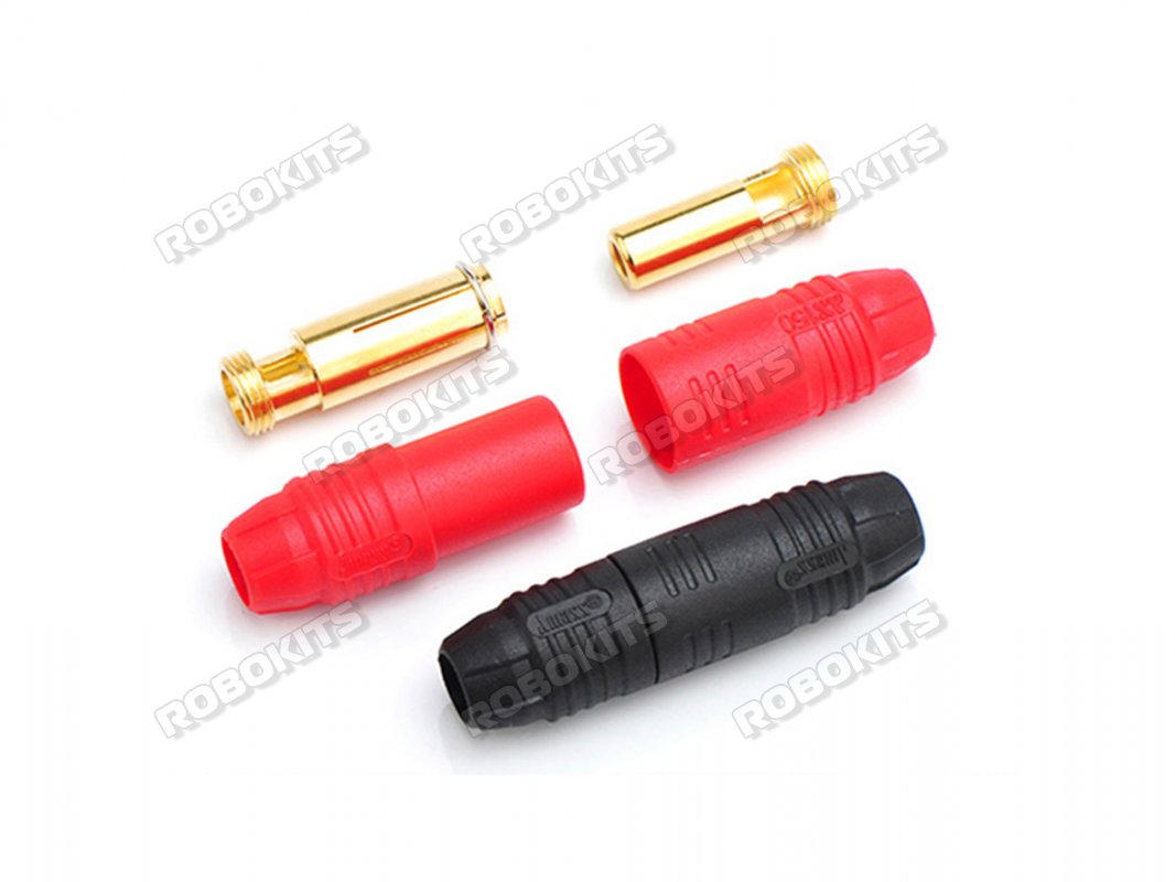 Amass AS150 Anti Spark Self Insulating Gold Plated Bullet Connector Pair Red + Black Original - Click Image to Close