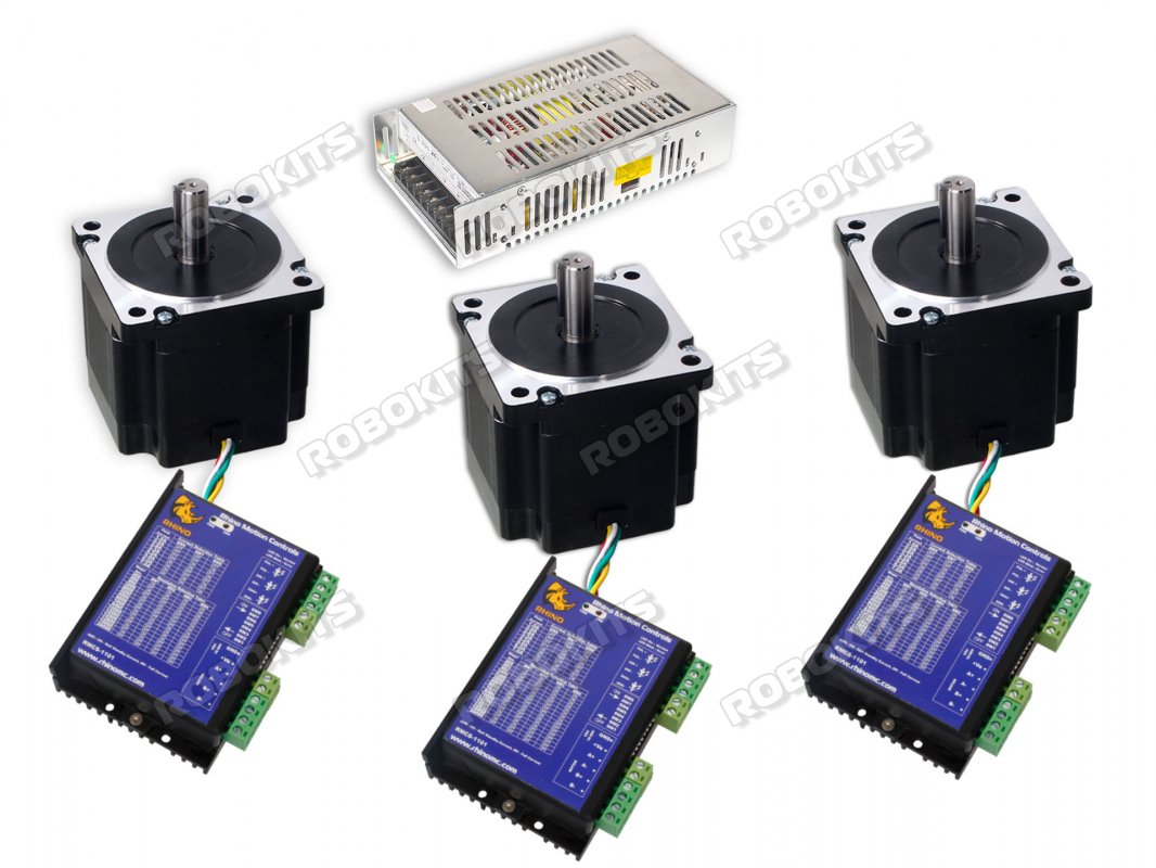 CNC package with Nema34 45KgCm stepper motors & Rhino Industrial Drives - Click Image to Close