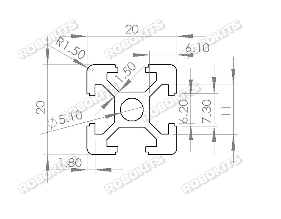 Black Anodized Aluminium 2020 V-Slot Profile 1meter - Click Image to Close