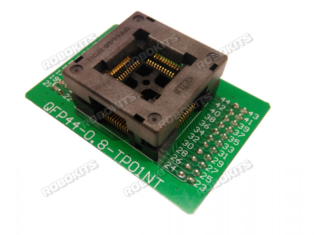 Programming Socket for QFP44 to 44pin Breakout with 10x10mm IC Width and 0.8mm Pitch - Click Image to Close